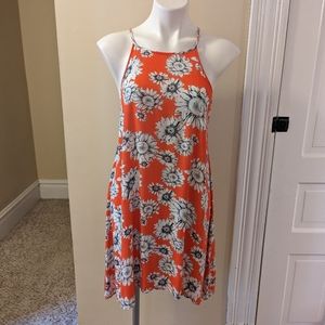 Eiden bright orange with white and black floral print dress size M